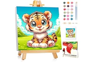 MAFENR ART Tigre Peinture Numero Enfant Avec Cadre, Tigre Kits de Peinture au Numéro, Peinture par Pour la Décoration de la Maison 20x20 cm, Avec Chevalet