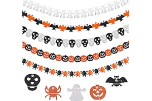 Xinmeng Halloween Party Decoration Set, 5 Pcs Bannière de Guirlande Halloween, 3m Citrouille Bat Spider Fantôme Crâne Conception Bruant Bannière pour Halloween Suspendu Décoration