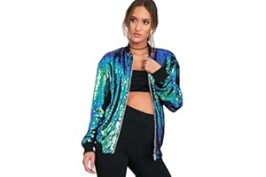 Top Fashion18 Ladies Sequin GlitterMulti Coloured Metallic Summer Festival Party Bomber Jacket Size 8-18