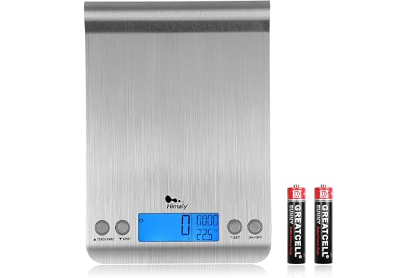 himaly Balance Cuisine Numérique, Balance de Précision pour Cuisine, Fonction Tare et Minuterie, en Acier Inoxydable, Tactile Sensible Écran LCD, Auto-arrêt Couleur Argent