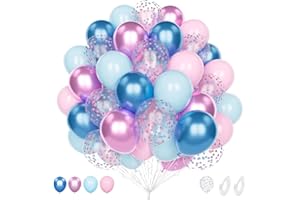 UNISUN Globo Pastel Rosa Azul, 60 Piezas 12 Pulgadas Metálicos Rosa Macaron Bebé Azul Látex Confeti Globos para Revelación Género Baby Shower Cumpleaños Boda Compromiso Fiesta Decoración