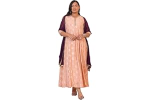 XL LOVE - By Janasya Damen Pfirsich Georgette Foliendruck Anarkali Kurta und Dupatta