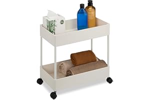 Relaxdays Rollwagen, 2 Etagen, Servierwagen, Küchenwagen, Bad & Büro, Rollregal, HBT: 38x39,5x21,5 cm, Bastelwagen, weiß