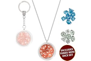 LYNX DND Set Dadi Ciondolo/Portachiavi - Inclusi 3 Mini Dadi Poliedrici - Regalo Perfetto Accessori RPG/GDR/Dungeons & Dragons (D&D). Set Mini Rosso, Blu e Trasparente con Dadi come D20, D12, D10, D8, D6
