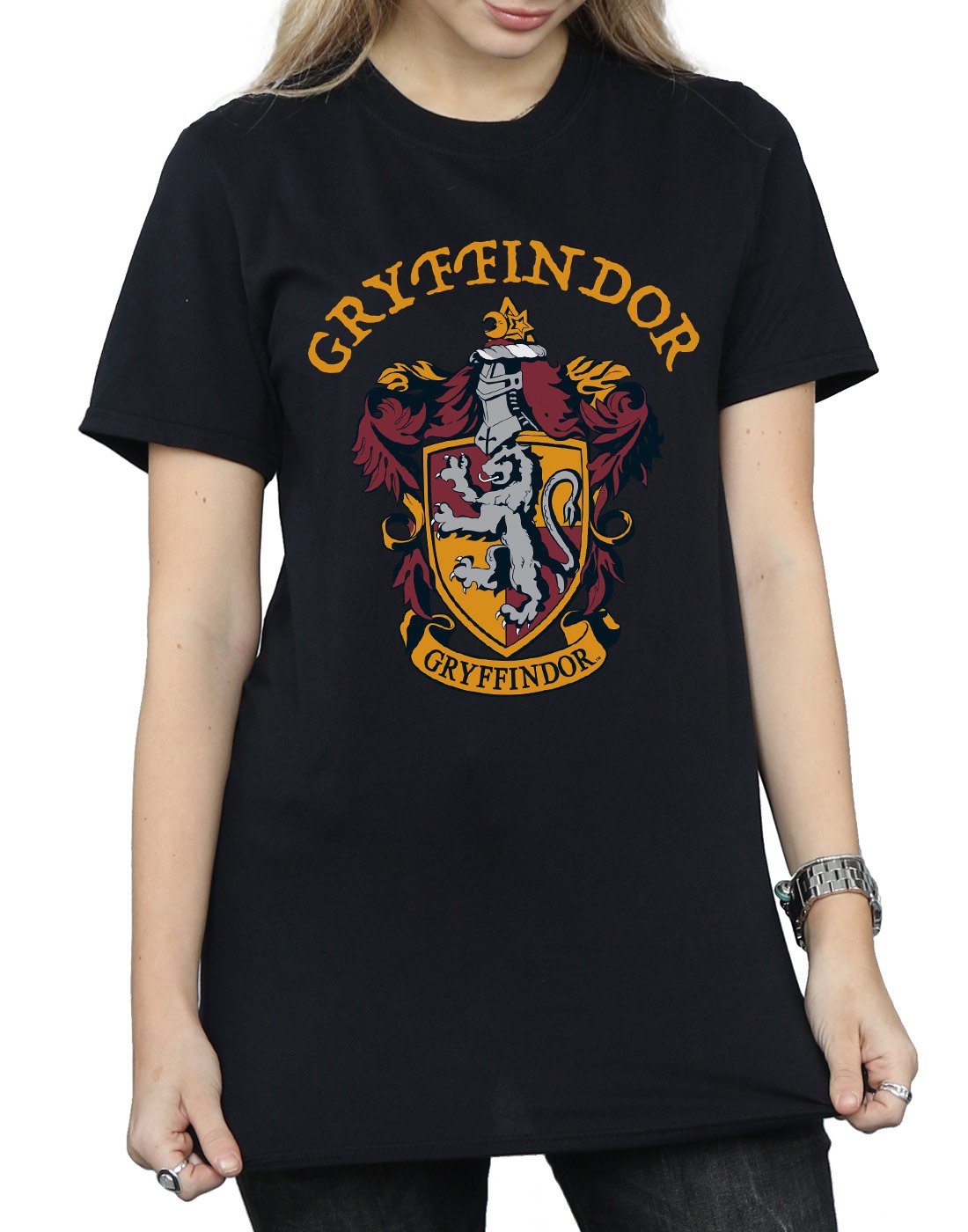 Absolute-Cult-Harry-Potter-Damen-Gryffindor-Crest-Boyfriend-Fit-T-Shirt-Schwarz-Medium