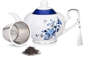 London Boutique teapot with Infuser - Tea Pot infusers for Loose Tea -700ml Capacity Perfect 2 Cup teapot -Easy Grab Handle Teapots (Rose Butterfly Navy)