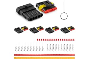 JRready ST6481-05-04 Connecteur automobile étanche, connecteur de câble mâle et femelle à 5 broches pour le câblage de voiture, camion, moto, bateau, 18-16AWG, 4 jeux