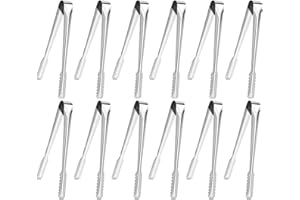 JIASHA Confezione da 12 mini pinze da portata in acciaio inox, pinze per ghiaccio piccole pinze, per antipasti, cubetti di ghiaccio, zollette di zucchero, ideali per cucina, bar e feste