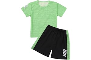 iiniim Kinder Jungen Mädchen Sport Set Schnelltrockend T-Shirt + Shorts Sommer Trainingsanzug Fußball Trikot Basketball Sportanzug Y Grün Y 128-134