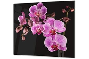 CONCEPT CRYSTAL Planche de cuisine en VERRE trempé – Planche à découper en verre – Couvre-plaques de cuisson – UNE PIÈCE (60x52 cm) ou DEUX PIÈCES (30x52 cm chacune) ;D06 Série Fleurs : Orchidée 5