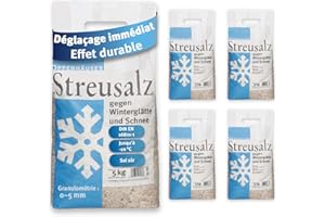OPPENHÄUSER Sel de déneigement 25kg : efficacité immédiate et durable, DIN EN 16811-1, sel d’épandage contre le verglas, pour trottoirs, allées et parkings, granulométrie M, qualité premium, 5x5kg