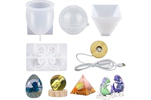 N\A Yayatty 5 PCS Moule en Silicone Epoxy, 3D Dragons et Dragon Oeuf Résine Moules Epoxy, Moule Sphère Resine, Moule en Résine Pyramidale avec Support de Lampe pour Art en Résine Lampe