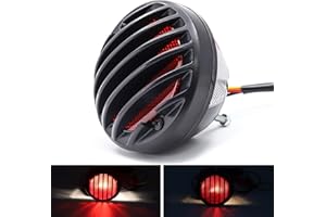 Ourbest Retro Motorcycle Brake Light 12V Halogen Lamp Rear Tail Light Grille Round Stop Lamp Daytime Running Driving Light License Plate Light for Modified H-ar-ley Bob-b-er Cho-pp-er Red Light 1Pcs