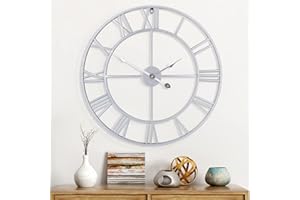 Maxstar Large Wall Clock Modern Roman Numerals Round Metal Wall Clocks for Living Room，Kitchen，Bedrooms，Garden Easy to Read Vintage Wall Clocks Decor-Black 80cm