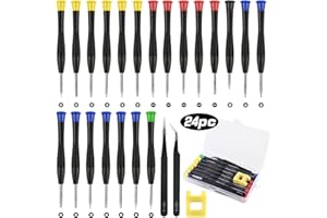 Flintronic Zestaw mini wkrętaków, 24 sztuki wkrętaków do okularów, 21 zegarmistrzów z 2 pęsetami, 1 magnetyzator i pudełko, drobny wkrętak do okularów PS4, zegarków, Jeweller