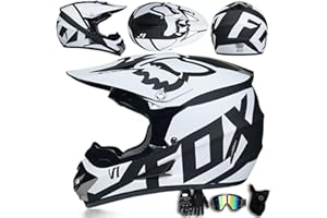 ARMAAN Casco Integral de Motocross para jóvenes, Hombres y Mujeres, para Descenso de montaña, Cascos de Motocross, certificación Dot, con Gafas, Guantes y Protector Facial,Color J-S(52~53cm)