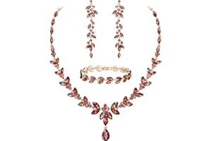 EVER FAITH Parure Bijoux Femme Mariage Mariée en Cristal Autrichien Élégant Collier Boucles d'Oreilles Pendantes et Bracelets 3PCS Ensemble Marquise Avec Feuilles De Strass Clair Ton d'argent