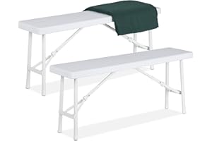 Relaxdays Set 2 Bancos Plegables Jardín, Asiento Terraza y Patio, Plástico, Banquillo Camping 42 x 100 x 25 cm, Blanco