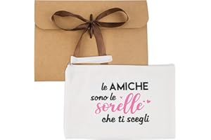 BETESSIN Borsa Amicizia Mini Pochette Buste Kraft Scritta Le Amiche Sono Le Sorelle che Ti Scegli Regalo Amica Compleanno Donna Collega Borsa Trucchi Costumi