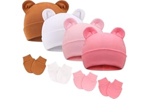 DRESHOW Bonnets de Naissance et Moufles de Protection Bébé Gants Bonnet Nouveau-né Bambin Doux Mignon Tricoté Chapeau 0-6 Mois, Taille Unique