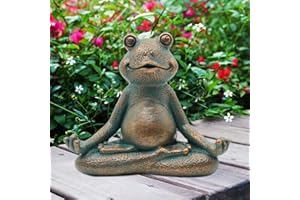 Goodeco Meditation Frog Garden Ornaments Outdoor Statue Décor – Zen Garden Frog Miniature Figurine Gifts for Women/Man Room Desk Yard Décor Yoga Frogs for Fairy Garden Decoration Copper 13 CM