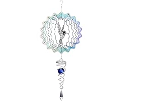 Lpraer Hanging Wind Spinner 6 Inch Stainless Steel 3D Colorful Kinetic Mandala Wind Spinner With Ball Spiral Tail for Outdoor Yard Garden(Hummingbird)