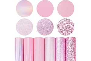 6 Pieces/Set 8x12 Inch (21cm x 30cm) A4 Bundle Leather Sheets Mixed Pink Series Holographic Sparkle Fine Chunky Glitter Metallic Litchi Faux Leather Fabric for Bow Earring Making DIY Craft