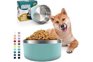 IKITCHEN Gamelle pour Chien pour Nourriture et Eau, 64oz, Acier Inoxydable, Durable, antidérapante, isolée à Double paroi, avec Fond en Caoutchouc pour Chiens/Chats Moyens/Grands (1,8 l/8 Tasses, Vert Menthe)