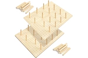 Kigley 6 Pcs Wood Pegboard Drawer Organizer with 48 Pegs Wood Peg Board System Peg Drawer Organizers for Dishes Wooden Drawer Plate Organizer Kitchen Pegboard for Food Containers Cookware (Wood Color)