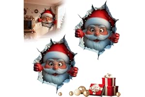 YGYZKJSD Christmas Creative Wall Sticker, Santa Claus Breaking Through Wall Design, 3D Visual Effect Santa Claus Wall Decals, Removable Winter Holiday Xmas Break Through Walls Decor, Window Refrigerator Decor