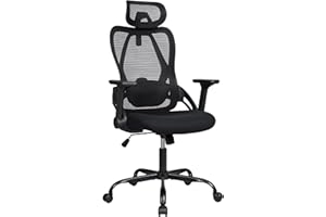 T-LOVENDO.ES Silla Ergonómica de Oficina con Respaldo Transpirable y Apoyo Lumbar | Reposacabezas Ajustable, Reposabrazos Regulables, Asiento Acolchado, Ruedas 360°, Ideal para Escritorio, Teletrabajo y Estudio