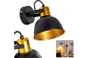 hofstein Applique murale Blackburn en métal noir et or, spot orientable avec interrupteur intégré pour une ampoule E14, ampoule(s) non incluse(s)
