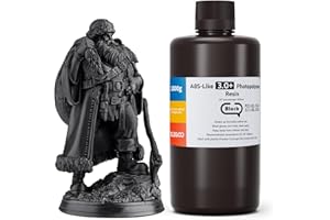 ELEGOO ABS-Like 3.0+ Resina para Impresora 3D Negro 1000g, Resina de Impresión 3D de Alta Resistencia al Calor, Menor Viscosidad y Contracción, Curado UV LCD 405nm para Impresora 3D