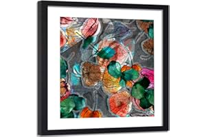 Feeby Poster Cadre Noir XXL Feuillage Nature Image Photo Abstrait Multicolore 90x90 cm