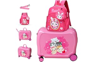 R.Leone Valigia Cavalcabile per Bambina EasyJet 45x36x20 cm + 30x23x14 cm Set 2 Pezzi Trolley Bagaglio a mano 4 Ruote e Zaino 325 (Gatto Coniglio, Set 2 Pezzi S+XS)