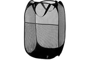 FANGEHONG Panier à Linge Pliable avec Manipuler, Pop Up en Maille Corbeilles à Linge, Paniers de Rangement pour Vêtements Sales Pliage, Bac à Linge Sale avec Poignées pour maison chambre des enfants (Noir)
