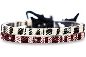 Made by Nami Cavigliera Surfer Set di 2 Uomo e Donna - Cavigliera Sottile Boho Hippie Etnico - Accessori Fatti a Mano per Festa in Spiaggia - Impermeabile e Regolabile (vino rosso & bianco)