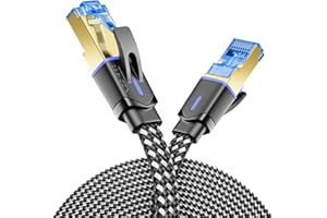 deleyCON 3,0m CAT 8 Kabel Sieciowy Płaski (Nylon, 40 Gbit/s, Miedziany Przewód) Gigabit Ethernet LAN Cable - Płaski Krosowy Kabel - Wtyczka RJ45 do CAT8 CAT7 CAT6 - Schwarz