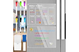 RUBESSIA Pizarra Magnetica Nevera Transparente Semanal 2 unidades Semanal 30 x 40 cm Viene con estuche para lápices, borrador, seis bolígrafos de colores y pegatinas