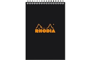 RHODIA 165019C - Notepad Bloc-Notes à Spirale (Reliure Intégrale) Noir - A5 14,8 x 21 cm - Ligné - 80 Feuilles Détachables - Papier Clairefontaine Blanc 80 g/m² - Couverture en Carte Enduite Souple