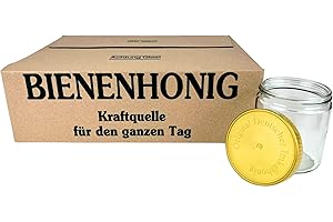 BIENEN SCHMIDT 60 x Neutral Screw Jars 500 g Beekeeper Honey Jar with Golden Lid without Label Honey Neutral Glass (Lids with Embossing Beekeeper Honey)