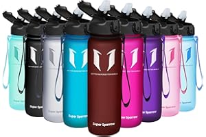 Super Sparrow Butelka na wodę ze słomką – 1000 ml – nietoksyczna butelka na wodę z tritanu, bez BPA, szczelna butelka na siłownię