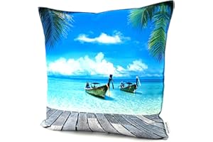 ‎HEIMTEXLAND heimtexland ® Outdoorkissen Bedruckt 45x45 Garten Lounge Dekokissen Outdoor Lotus Effekt Typ742 Südsee Boote
