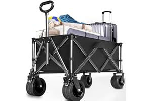 TWZ Festival Trolley on Wide Big Wheels, Collapsible Wagon Cart with Adjustable Handle Portable Folding Camping Cart Heavy Duty Pull Along Trolley for Dog Outdoor Garden Picnic Shopping Fishing Beach