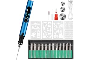 VPETLITM Electric Engraving Pen with 37 Bits, USB Rechargeable Cordless Engraving Machine, Portable DIY Rotary Engraver for Jewelry Wood Glass Stone Carving (Blue)