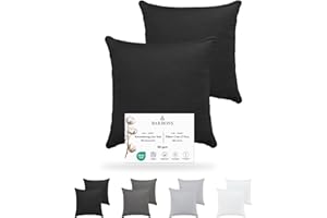BARBONS Taies d'oreiller 40x40 Coton (Lot de 2) - Housses de Coussins, Confort Luxueux avec Certifiée Oeko-Tex, Idéal pour Une Mise à Niveau Élégante de la Chambre à Coucher (40x40-Noir)
