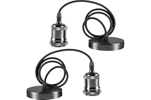 Seruno Lampada a Sospensione da Soffitto, Portalampada E27 Vintage con Cavo Intrecciato, Porta Lampada da Soffitto per Cucina, Bar e Home DIY, Compatibile con Lampadari e Portalampade E27,2 Pezzi