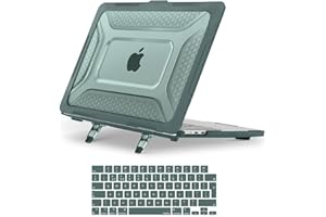 MOSISO Coque Compatible avec MacBook Air 13 Pouces M4 M3 M2 2025 2024 2023 2022 A3240 A3113 A2681,Nid d'abeille Antichoc Usage Intensif TPU Étui avec Béquille Pliable&Housse Clavier,Vert Minuit