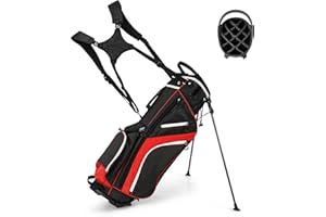 COSTWAY Golf Stand Bag, Lightweight Golf Club Bags with 14 Way Top Dividers, 6 Pockets, Cooler Bag, Dual Strap and Rain Hood, Waterproof Golf Trolley Bag for Men & Women