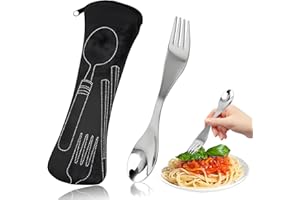 SWIRLCOLOR Spork Couvert Camping, Réutilisable Spork en Acier Inoxydable Portable Fourchette Cuillere 2 en 1 Outdoor Pique Nique sac de Couverts pour Voyage (Noir)